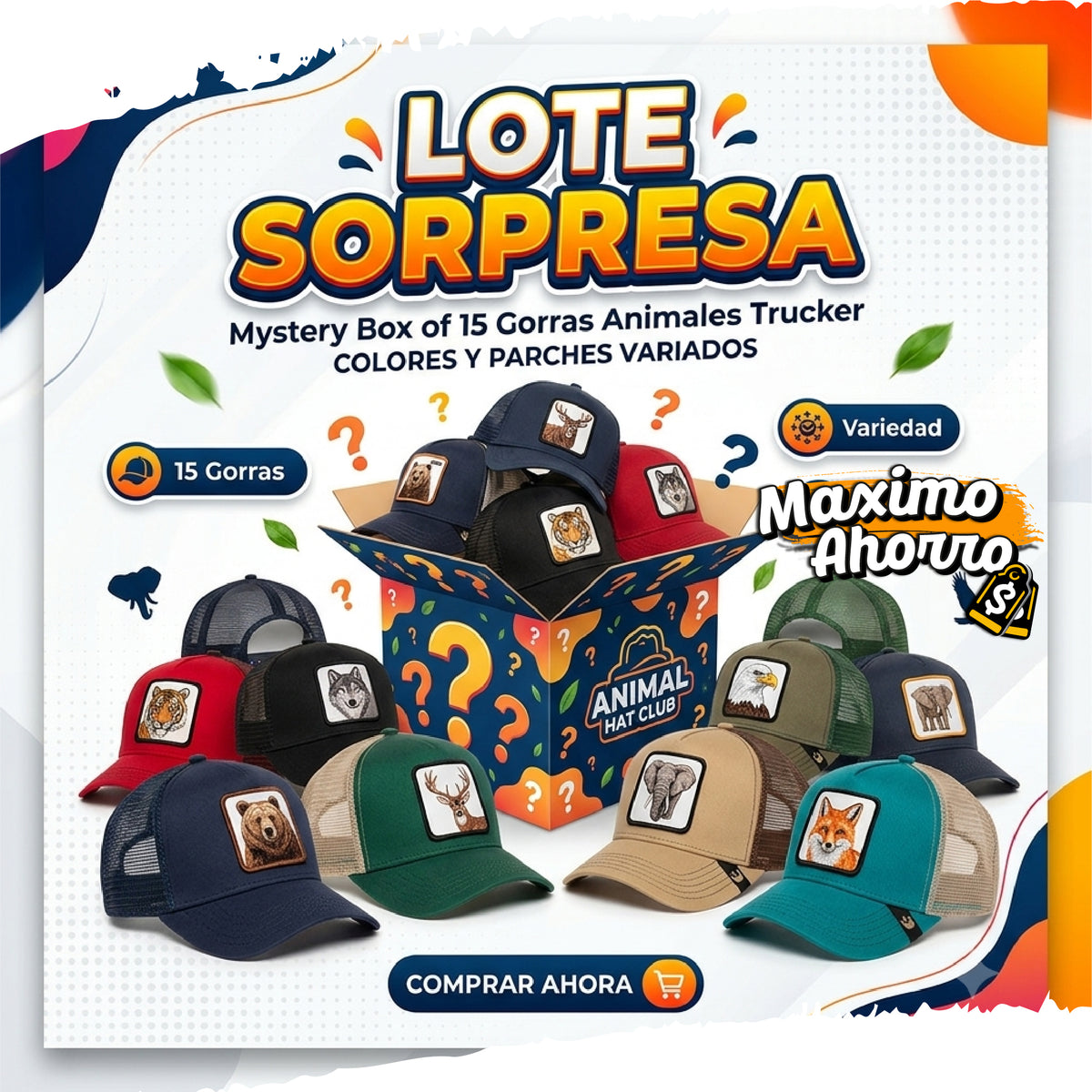 Lote Sorpresa Gorras Trucker con Parches de Animales (15 Piezas) LTPNY100